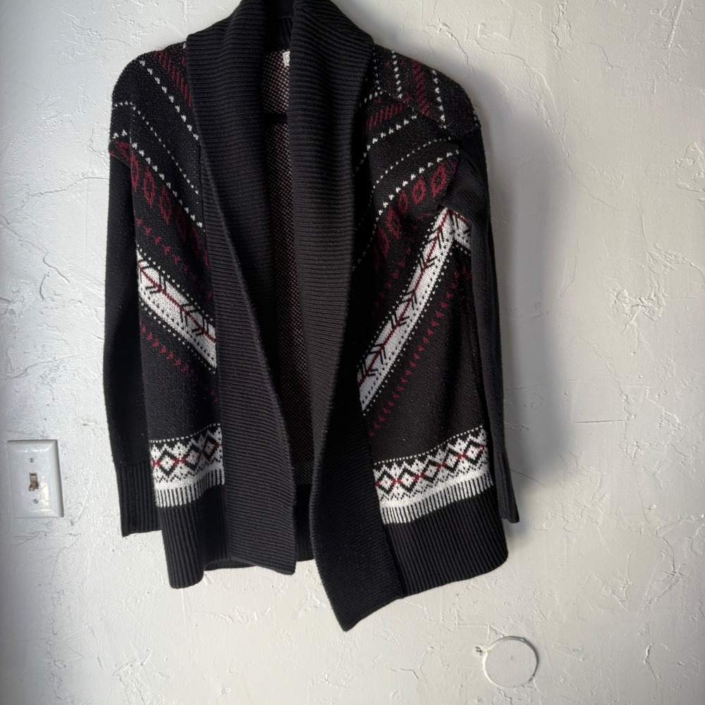 Abercrombie Fitch Womens Black Red White Fair Isle Geometric Cardigan Sweater XS
